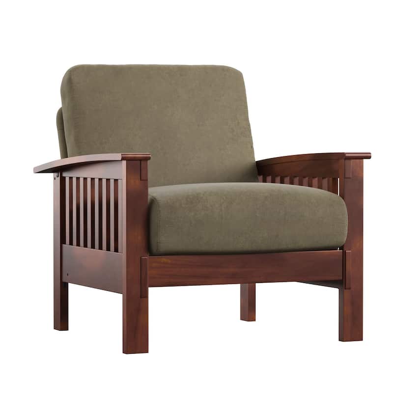 Hills Mission-Style Oak Accent Chair by iNSPIRE Q Classic - Olive Microfiber