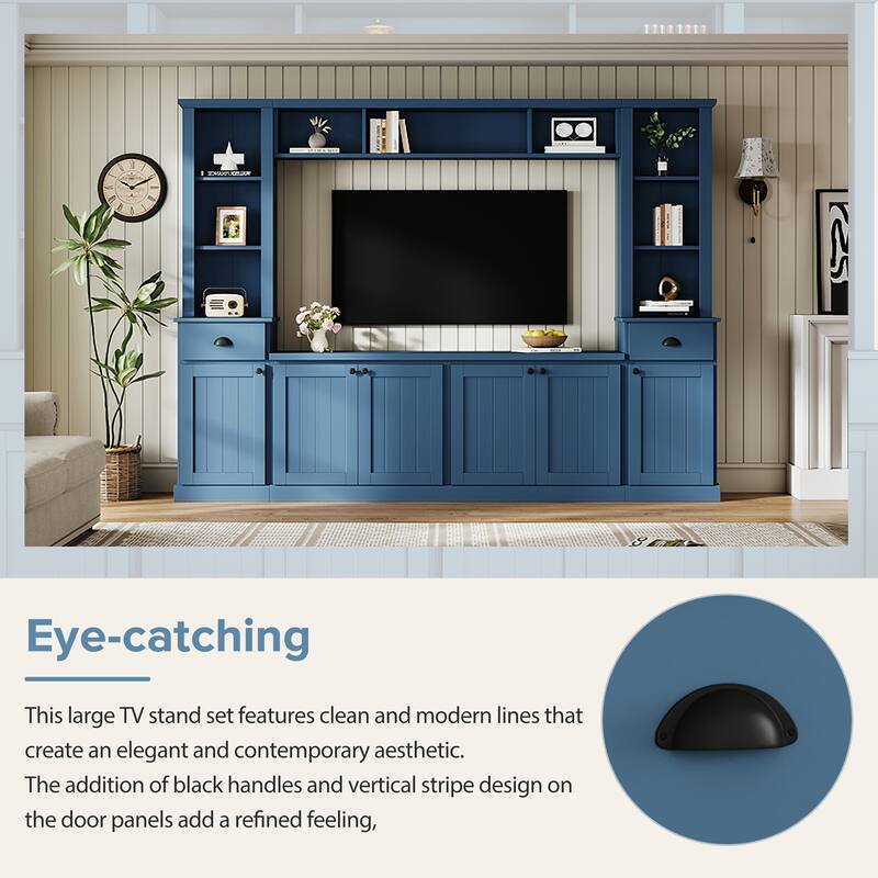 Modern Entertainment Wall Unit with Bridge, TV Stand for Up to 75" TVs, Large Media Console with Adjustable Shelves