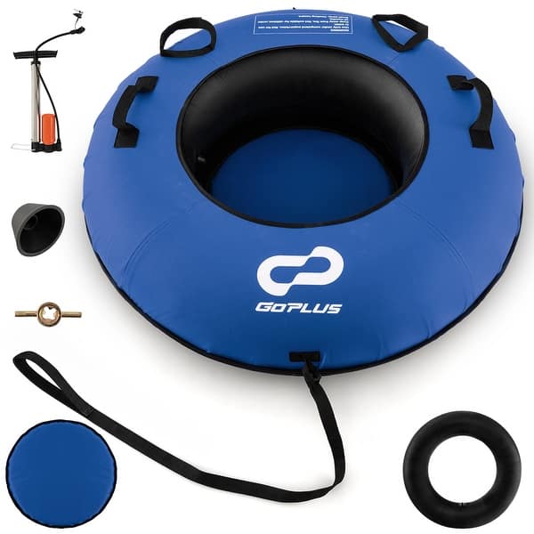 slide 2 of 20, Goplus 40" Heavy-Duty Inflatable Snow Tube for Sledding with Tire Pump Blue