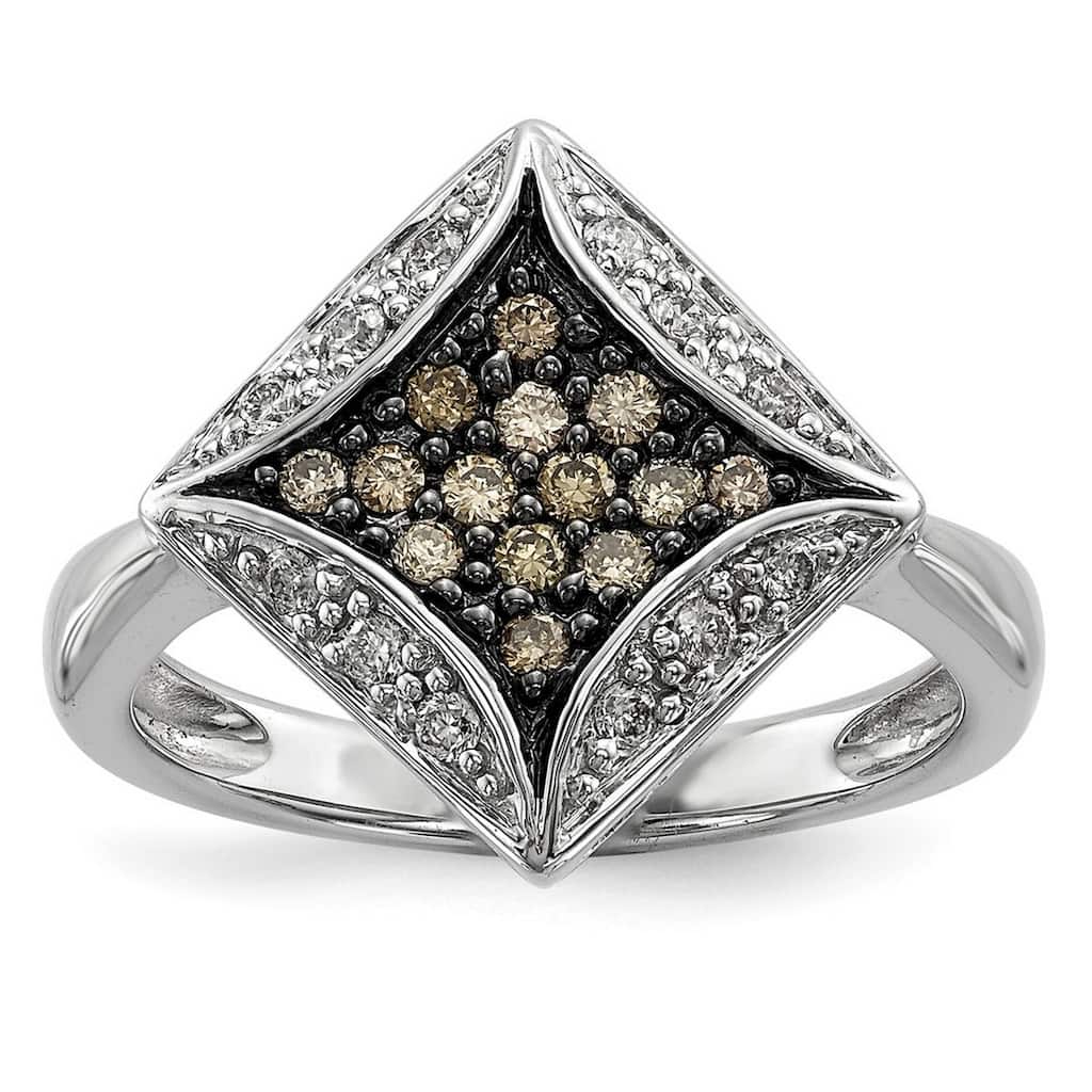 Curata 925 Sterling Silver Champagne Diamond and Diamond Shape Ring