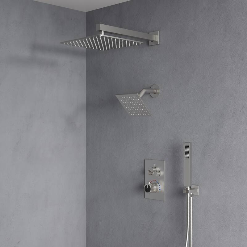 Thermostatic Shower Faucet 12" and 6" High-Pressure Dual Showerheads with Handheld Shower