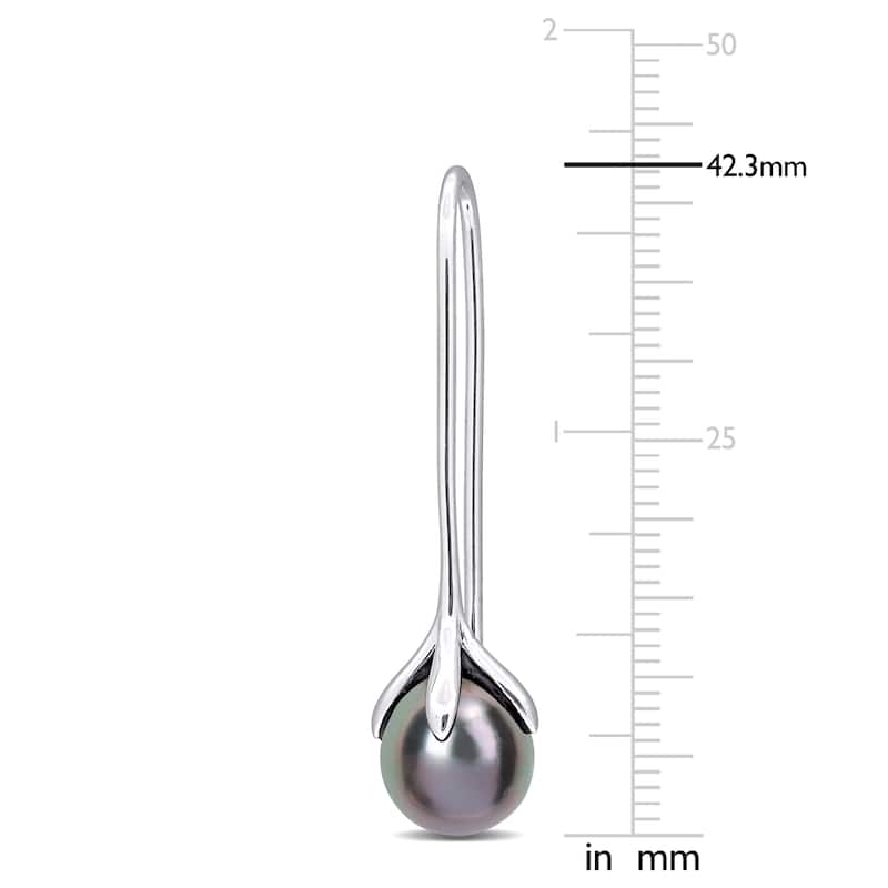 Miadora 10-11mm Black Tahitian Cultured Pearl Hook Earrings Sterling Silver