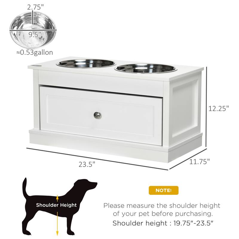 PawHut Large Elevated Dog Bowls with Storage Drawer Containing 11L Capacity, Raised Dog Bowl Stand