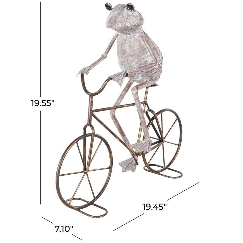 Copper or Green Metal On Bicycle Frog Decorative Garden Sculpture with Gold Accents