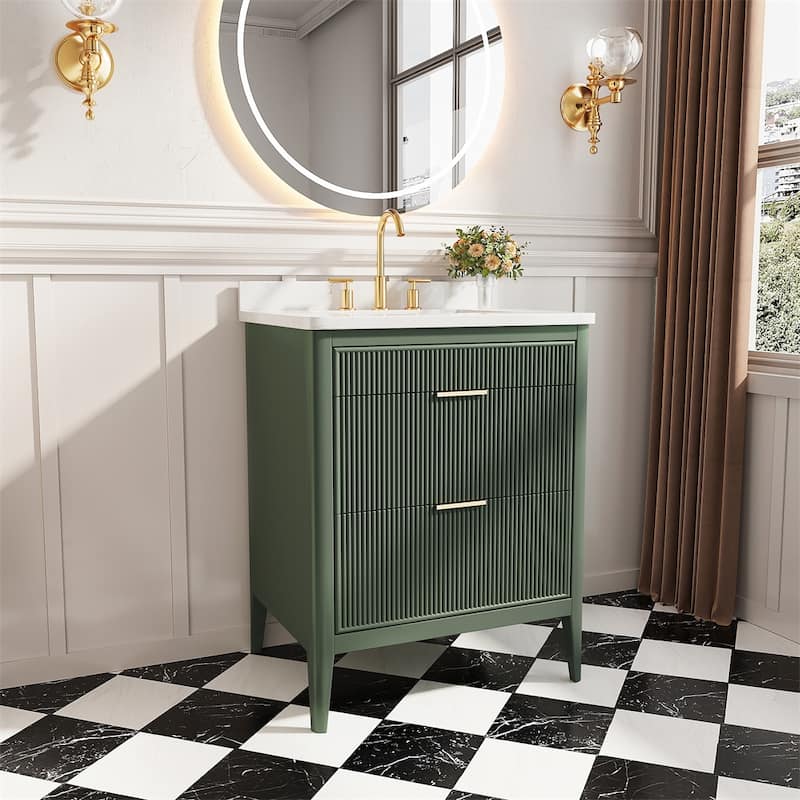 30'' Freestanding Single Sink Bathroom Vanity with Solid Wood - Green
