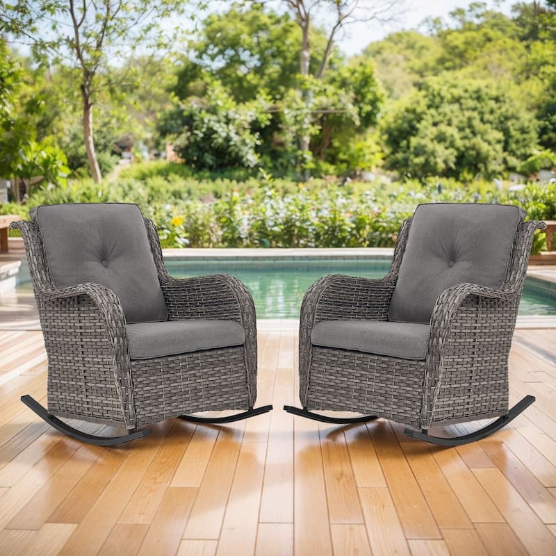 Gymojoy Comfortable PE Rattan Wicker Outdoor Rocking Chair Set of 2