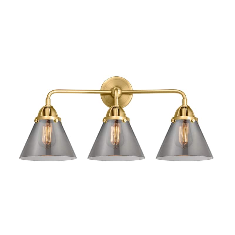Innovations Lighting 288-3W-11-26 Cone Vanity Cone 3 Light 26" Wide - Satin Gold / Plated Smoke
