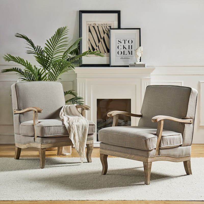 Rinaldo Farmhouse Polyester Armchair with Comfortable Backrest and Cushion Set of 2 by HULALA HOME - Grey