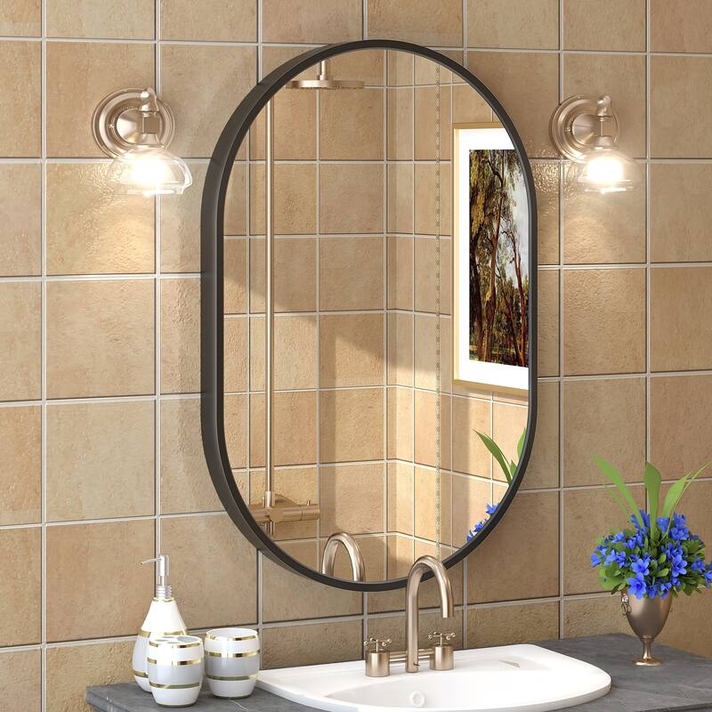 KIOTEE Oval Black Aluminum Alloy Framed French Cleat Mounted Wall Decor Bathroom Vanity Mirror with 5-Year Warranty - 20x30