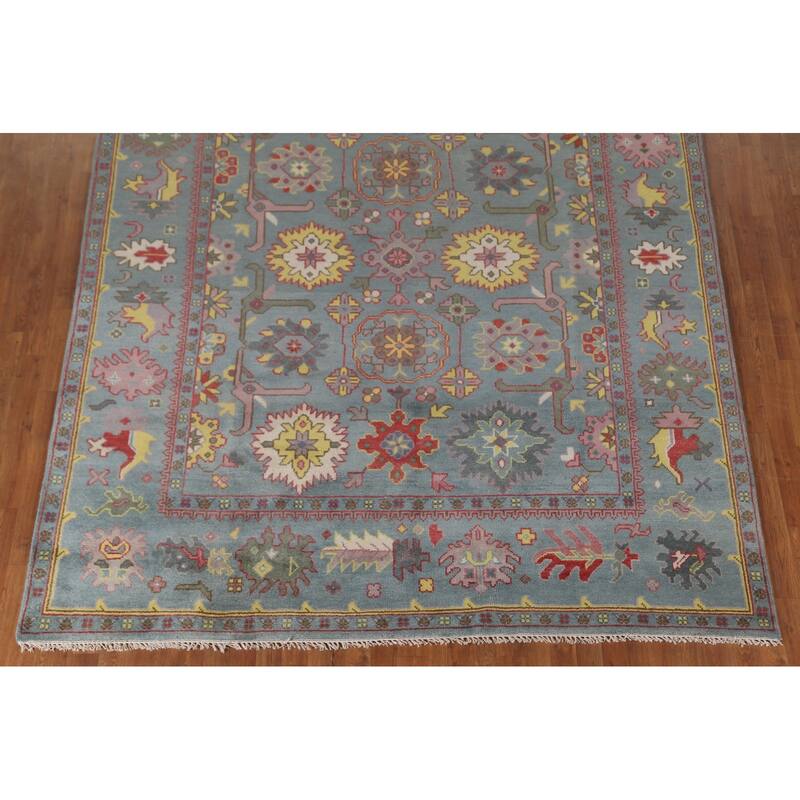 Floral Gray Oushak Area Rug Handmade Wool Carpet - 8'1"x 9'8"