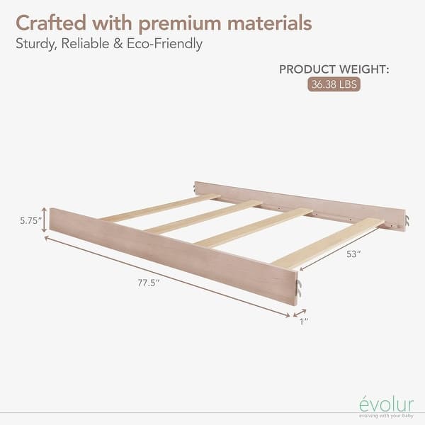 dimension image slide 1 of 6, Evolur Convertible Crib Wooden Full-Size Bed Rail