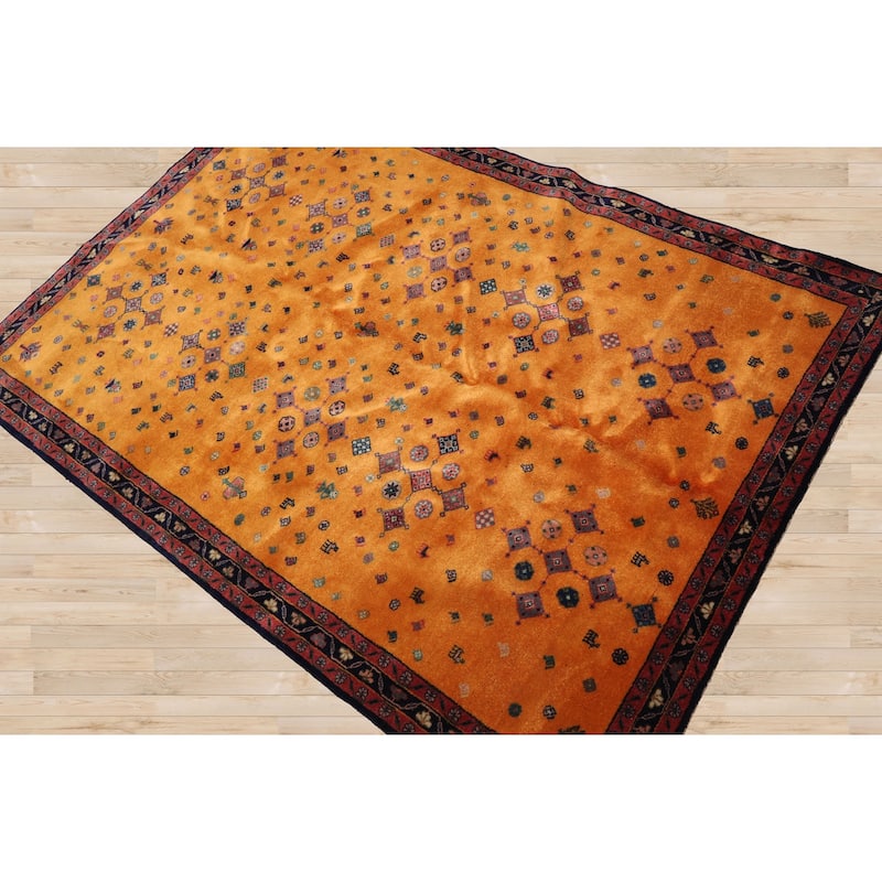 4'x6' Hand Knotted Gold Geometric Traditional Wool Oriental Area Rug - 4' x 6'