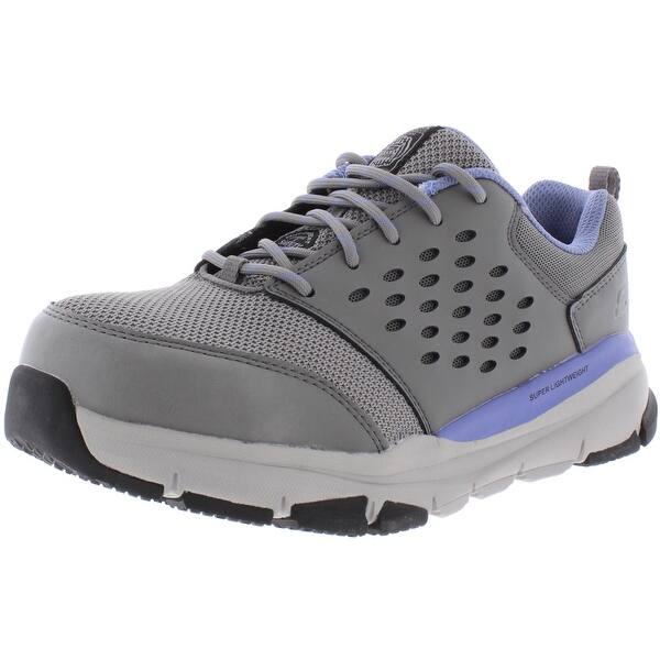 Shop Skechers Womens Work Soven Sr Sneakers Work Leather Grey Light Blue Overstock 31610642 Medium 11 Medium B M