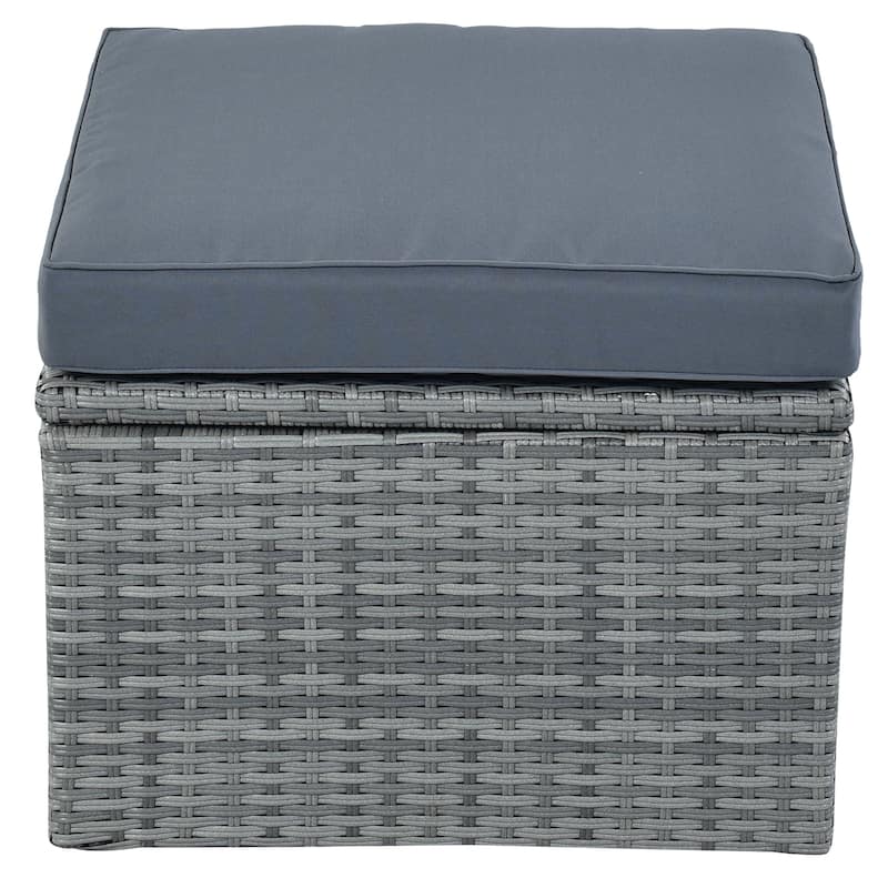 6-Pieces Outdoor Patio Rattan Round Daybed Sunbed Set with Retractable Canopy and Lift Table