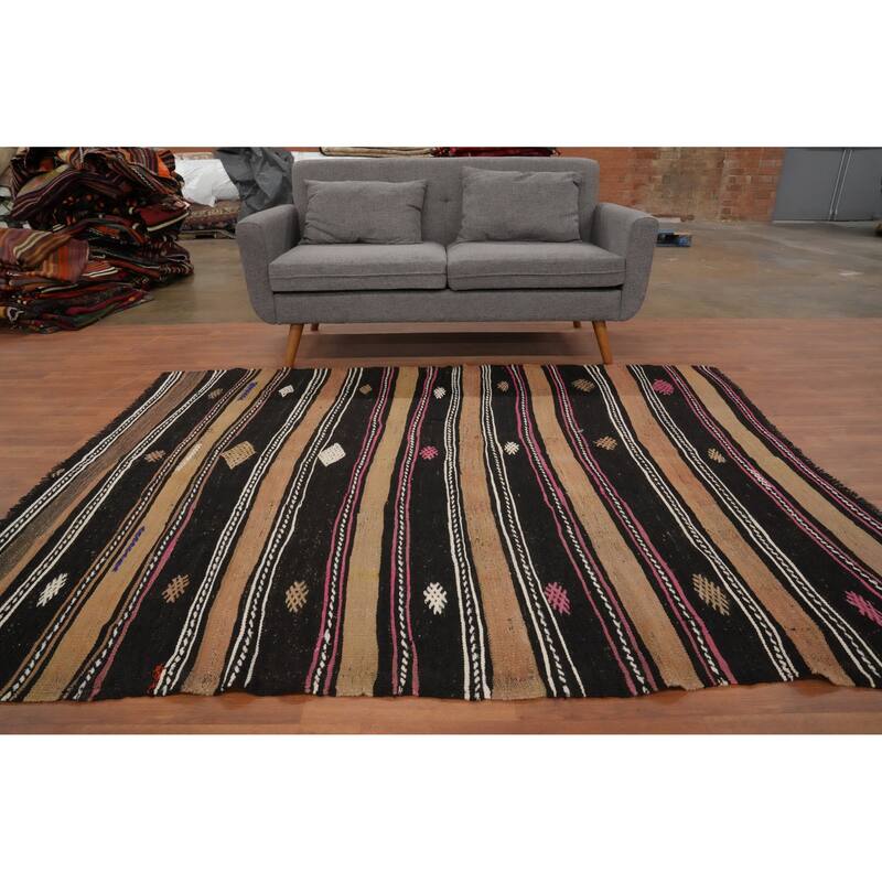 Hand Woven Oriental 100% Wool Carpet Southwestern Tribal Multi-Colored Kilim Area Rug - 7' 3'' X 5' 10''