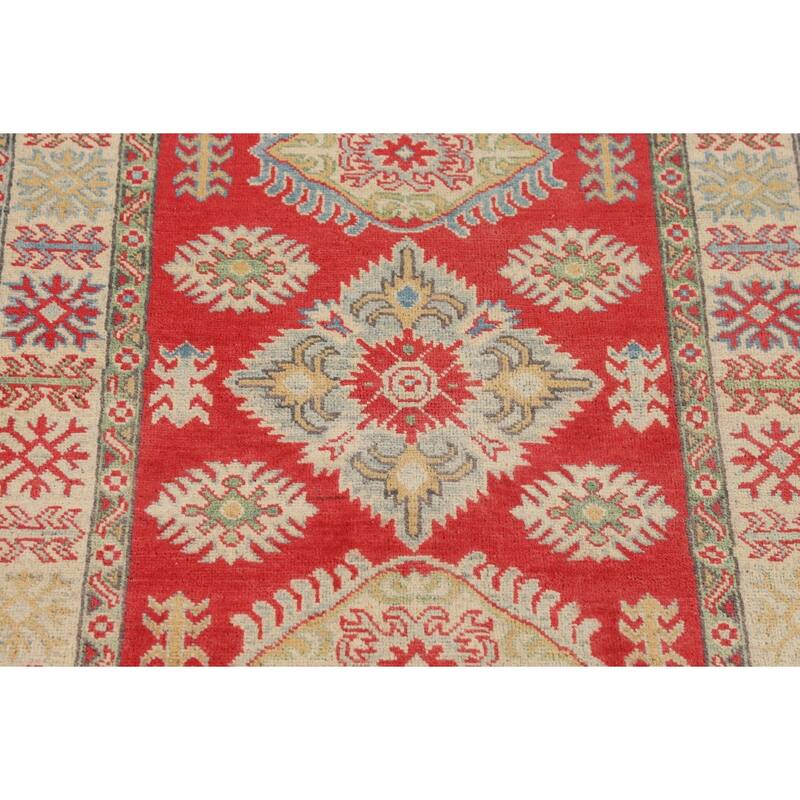 Geometric Red Kazak Oriental Accent Rug Handmade Wool Carpet - 3'3" x 5'0"
