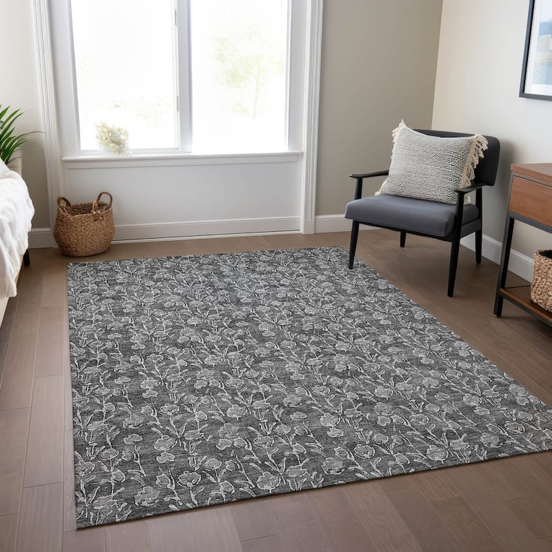 Machine Washable Indoor/ Outdoor Chantille Modern Floral Impressions Rug - Gray - 2'6" x 3'10"