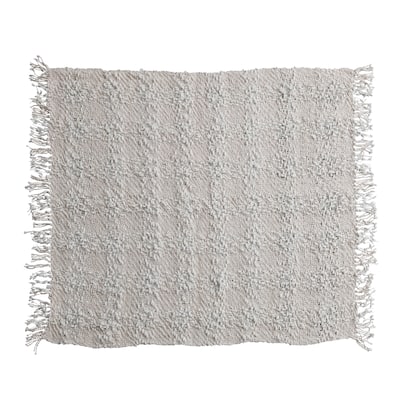 Woven Cotton Blend Cable Knit Throw Blanket with Fringe - 60.0"L x 50.0"W x 0.1"H