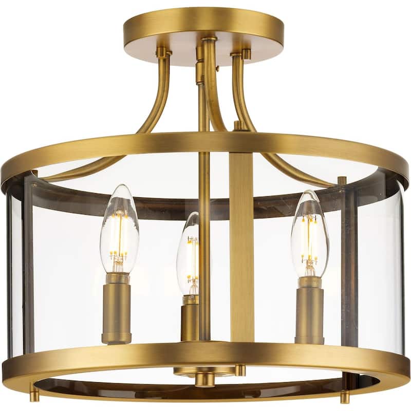 Gilliam Collection 13 in. Three-Light Vintage Brass New Traditional Semi-Flush Mount - 13 in x 13 in x 12.12 in - 13 in x 13 in x 12.12 in