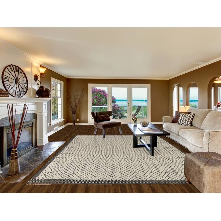 All-Over Chevron Moroccan Oriental Area Rug Hand-Knotted Wool Carpet - 8'10"x 12'10"