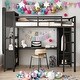 preview thumbnail 14 of 24, Full Size Loft Bed with Wardrobe,L-shaped Desk,Storage Cubes and Shelves Black