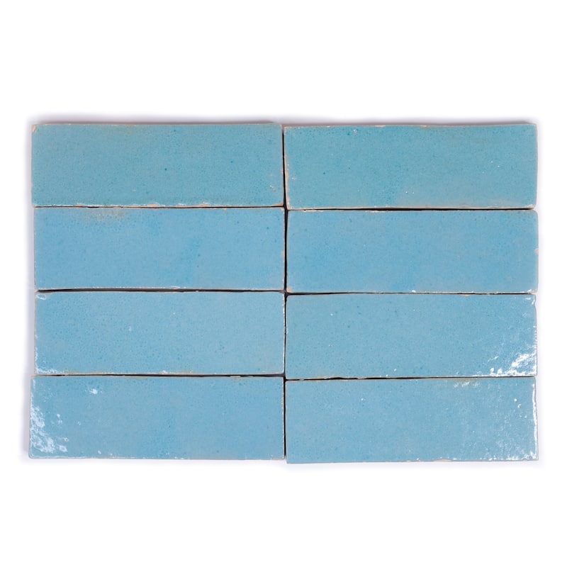Moroccan Handmade 2''x6'' Solid Color Zellige Tile ,Powder Blue