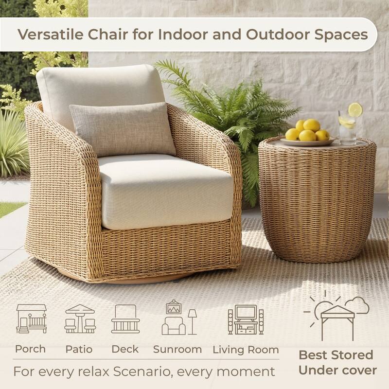 Spruce & Spring Patio Fruniture Outdoor Swivel Chair and Side Table