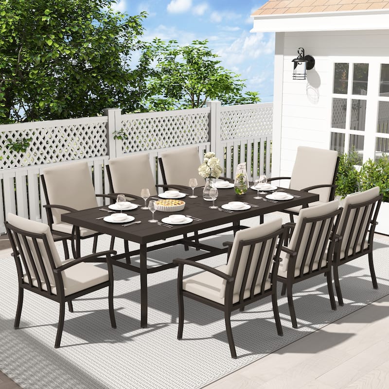 EGEIROS LIFE AluLux 9-Piece Aluminum Patio Dining Set with Washable Cushions