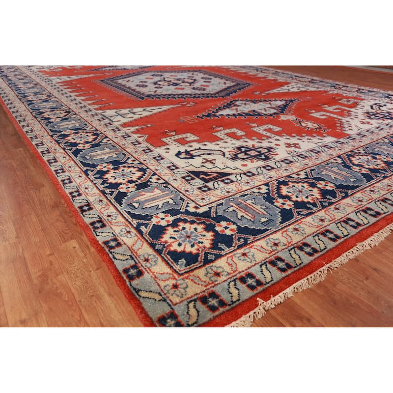 Hand Knotted Oriental 100% Wool Carpet Traditional Geometric Red Viss Area Rug - 17' 6'' X 11' 5''