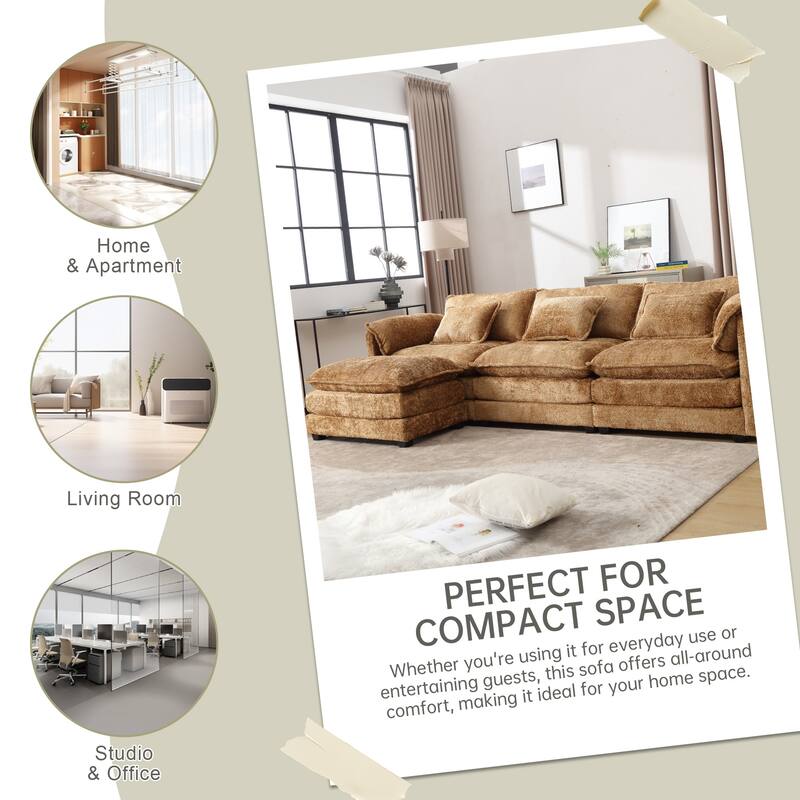 Chenille Fabric L-Shape Comfy Oversized three-seat Modular Sectional Sofa