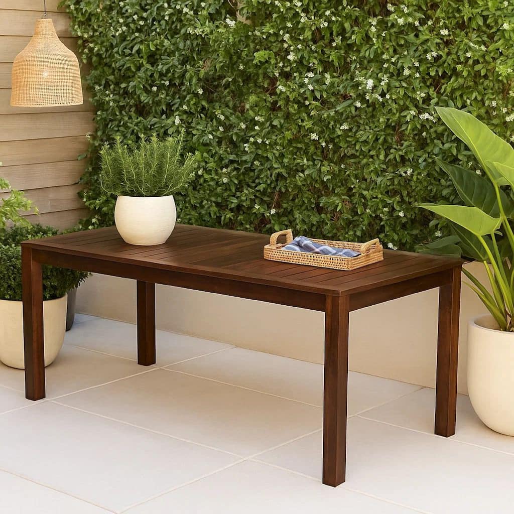Feya Outdoor Dining Table, 69" Rectangular Top, Brown Acacia Wood
