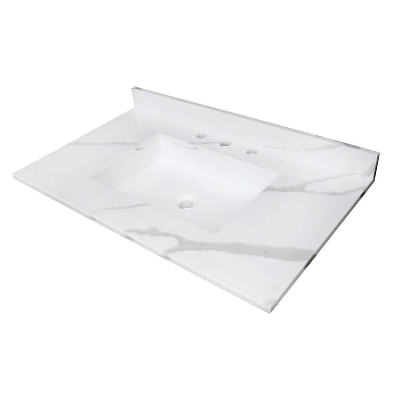 Kingston Brass KVPB3722L38SQ Montesquieu 37" Solid Surface Vanity Top - Calacatta Marble White / Glossy - Colored