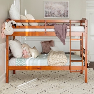 Walker Edison Solid Wood Twin-over-Twin Size Bunk Bed - Cherry