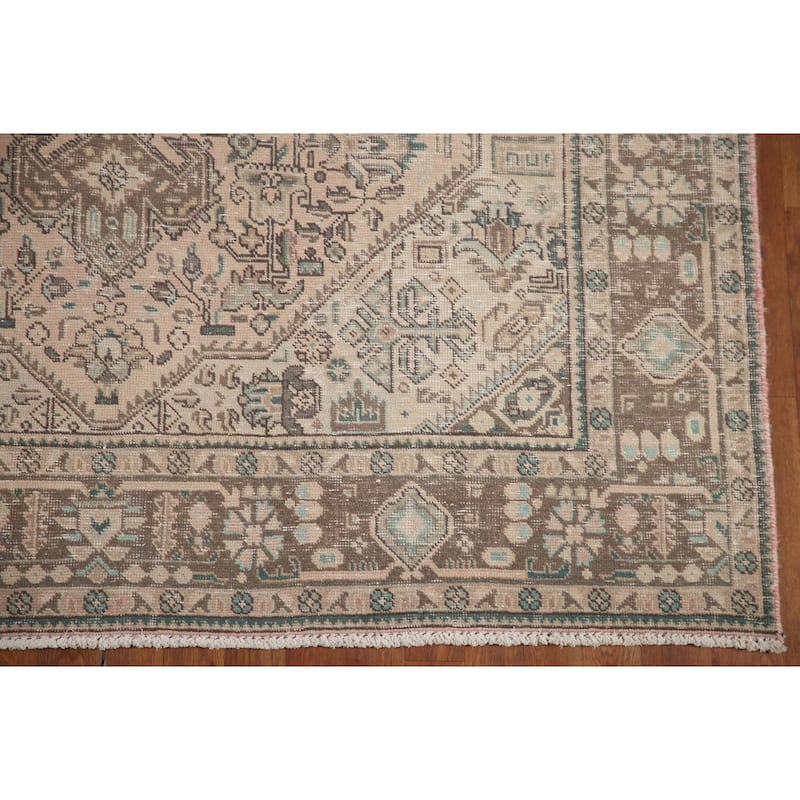 Hand Knotted Oriental 100% Wool Carpet Traditional Medallion Peach Tabriz Area Rug - 9' 8'' X 6' 4''
