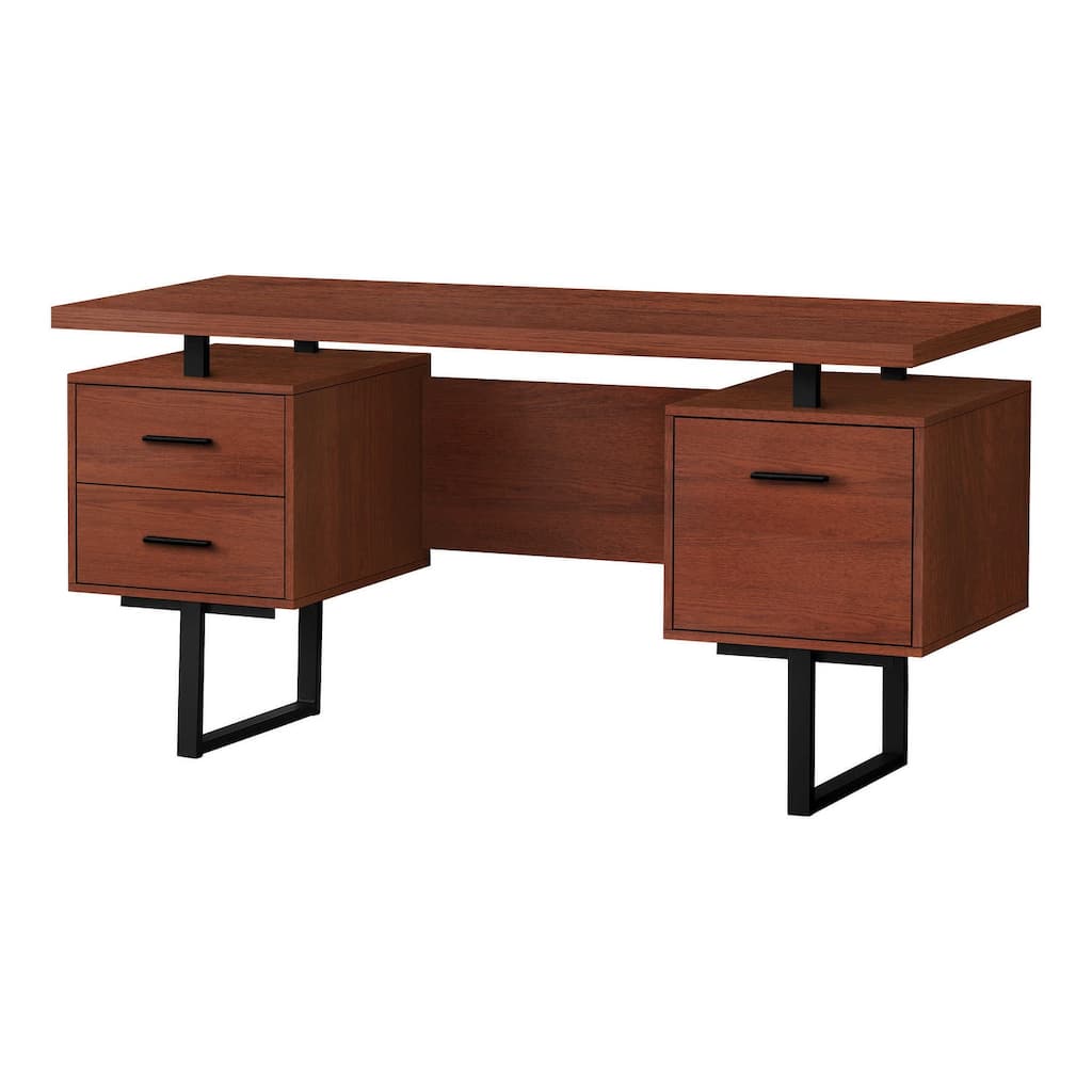 Computer Desk, Home Office, Laptop, Left, Right Set-up, Storage Drawers, 60"l, Work, Brown Laminate, Black Metal