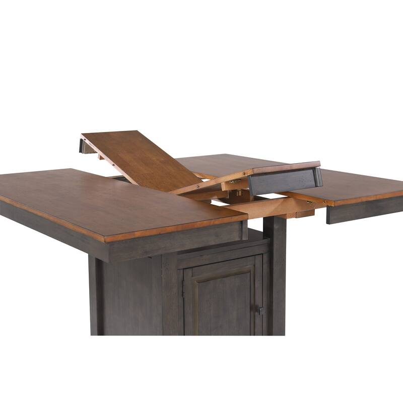 Counter Height Dining Set Extendable Table 5 Stools Storage Cabinet Distressed Brown Wood