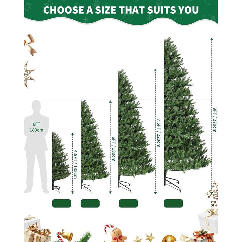 6Ft Artificial Christmas Tree with 1000 Branch Tips Easy Foldable Stand Sturdy Metal Frame - N/A