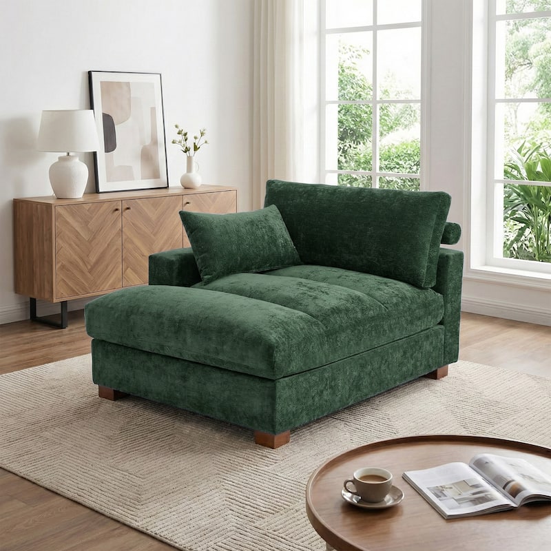 Mid-Century Chenille Adjustable Headrest Chaise Lounge Sofa - Green - Left Facing