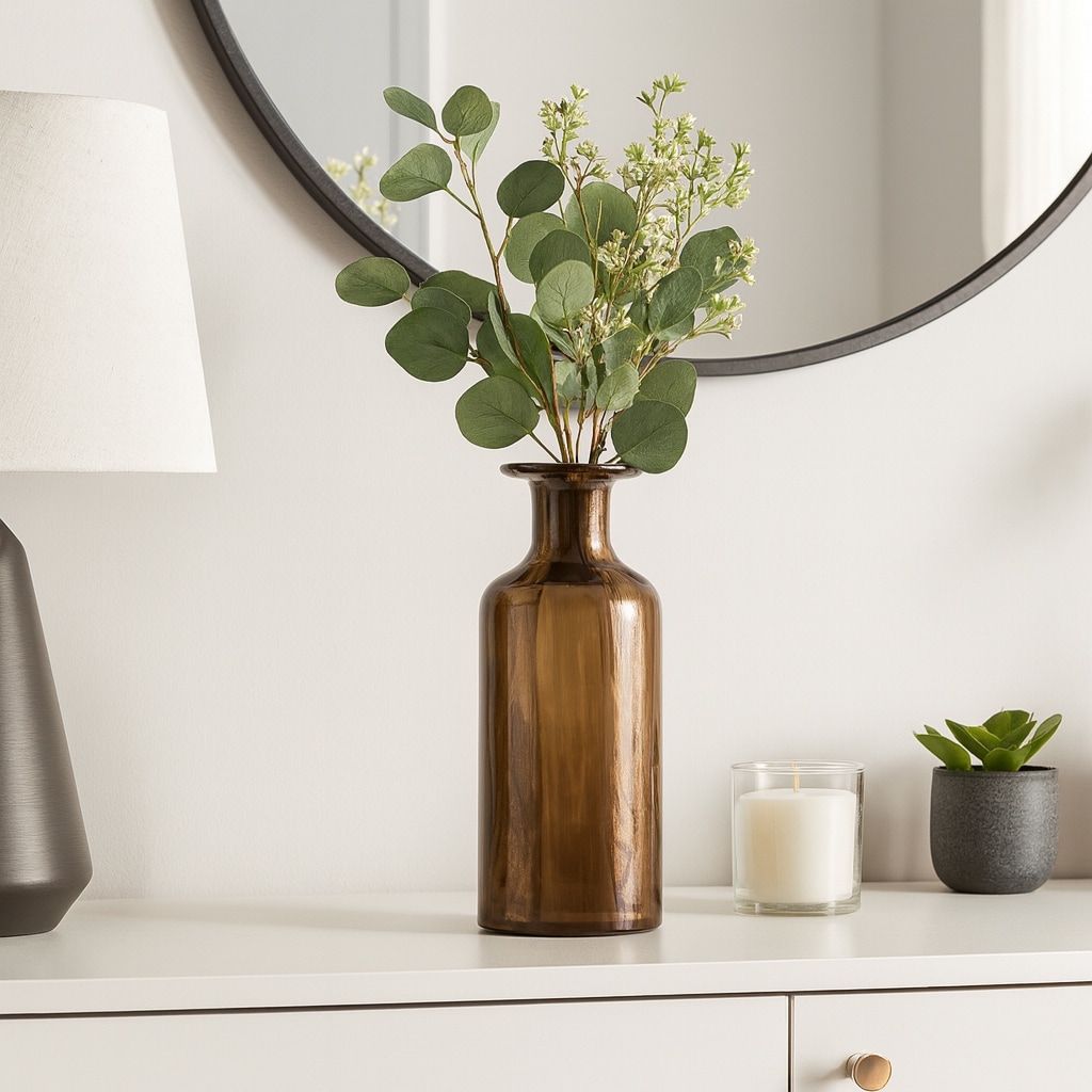 Glass Sculpted Curved Neck Bud Bottle - Brown