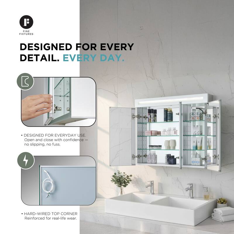 Bathroom Medicine Cabinet, Aluminum, Recessed/Surface Mount, Mirrored Interior w/LED