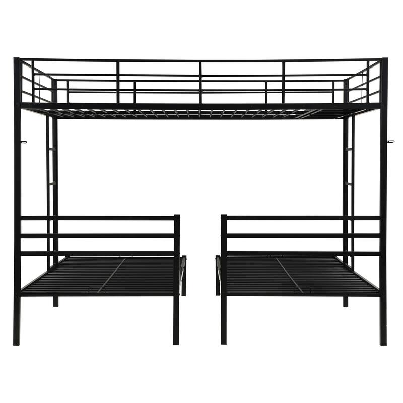 Full Over Twin Over Twin Metal Triple Bunk Bed with Vertical Ladder, Safety Rails and Storage Shelf, Non-Convertible Design