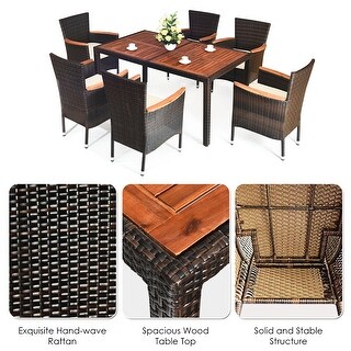 7 PCS Outdoor Dining Set Wicker Rattan Patio Furniture Table Chair