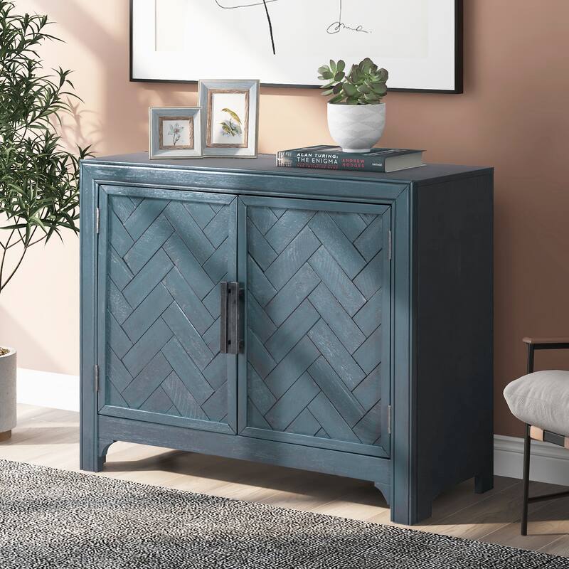 40'' Cabinets with Unique Design Doors with 1 Adjustable Shelves,Suitable for Multiple Rooms Such as Living Room and Study Room - Antique Blue