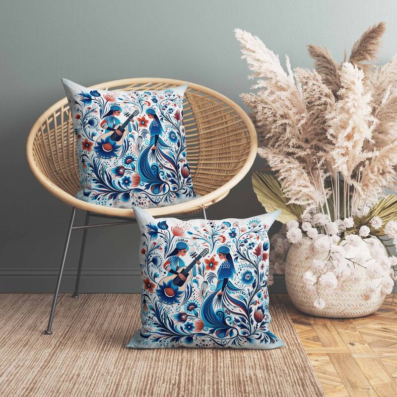 Musical Farry Indoor/Outdoor Reversible Throw Pillow White and Blue