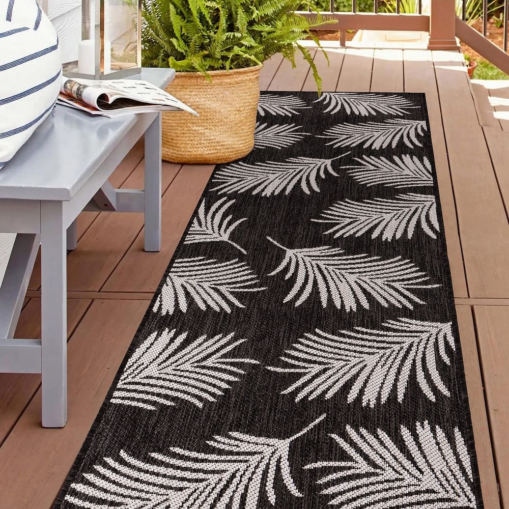 World Rug Gallery Contemporary Palm Leaves Textured Flat Weave Indoor/Outdoor Area Rug