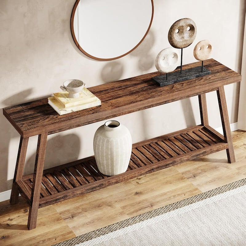 Farmhouse Console Entryway Table: 70.9 Inches Extra Long Console Table for Entryway, 2-Tier Narrow Wood Foyer Sofa Couch Table