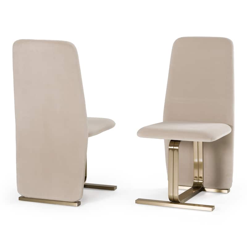Modrest Tasha Modern Light Beige Grey Velvet & Brushed Brass Dining Chair (Set of 2)