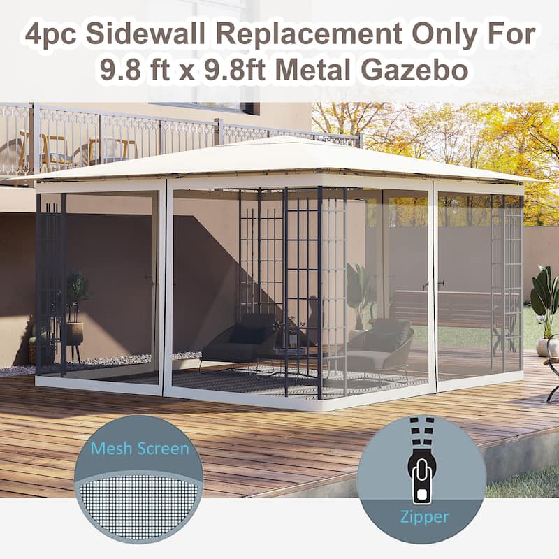 Outsunny Universal Replacement Mesh Sidewall Netting for 12' x 12' Patio Gazebos and Canopy Tents with Zippers