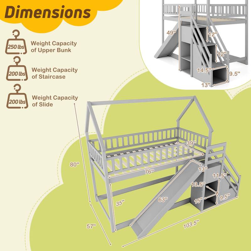 Costway Twin Over Twin Bunk Bed with Slide & Staircase with Storage - See Details