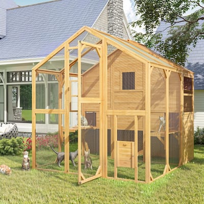 Cat Catio Window Box for 6 to 8 Kittens, Lockable House with 5 Windows